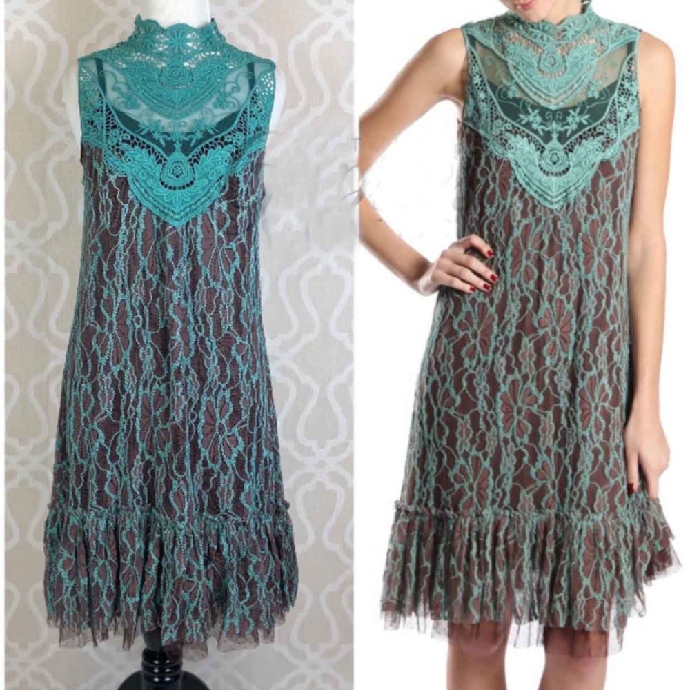 A'Reve Mint/Chocolate Lace Dress